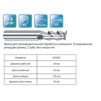 AE2002 20x45x100x20 F2 Фреза концевая RUNCHIT